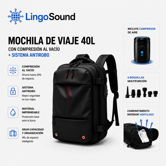 Mochila de viaje 40L con Comprensión al vacío + Sistema antirobo