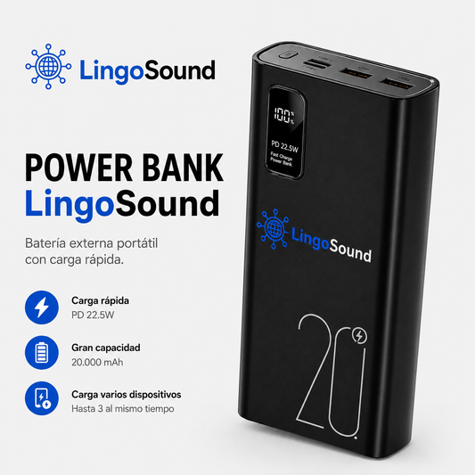 PowerBank LingoSound 20.000 mAh - Bateria Externa Portátil Carga Rápida